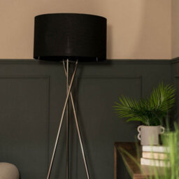 Valuelights Camden Brushed Chrome Tripod Floor Lamp With Black Drum Shade And Bulb - thumbnail 2