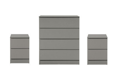 Grey 3 Piece Furniture Set Chest Of Drawers Bedside Tables Birlea Oslo - image 1