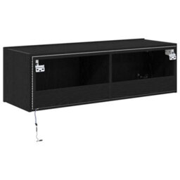 Berkfield Tv Wall Cabinet With Led Lights Black Oak 100X35X31 Cm - thumbnail 9