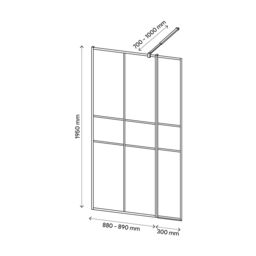 GoodHome Ahti Matt Black Textured Minimal Frame Walk-In Wet Room Glass Screen Printed With Aluminium Grid (H)195Cm (W)119Cm - thumbnail 9