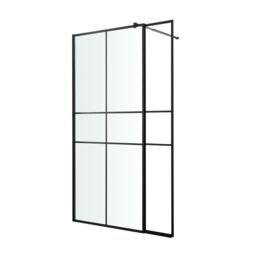 GoodHome Ahti Matt Black Textured Minimal Frame Walk-In Wet Room Glass Screen Printed With Aluminium Grid (H)195Cm (W)119Cm - thumbnail 2