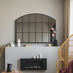 "Mirroroutlet Over Mantle Arcus Window - Black Framed Arched Wall Mirror 35"" X 26"" (90Cm X 65Cm)"