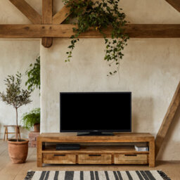 Wyld Haus London Natural Mango Wood Large Tv Cabinet With 3 Drawers And 1 Shelf 1500mm - thumbnail 1
