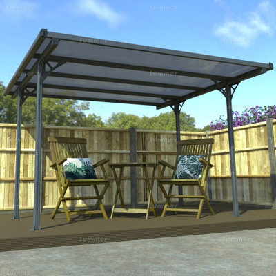 Aluminium Gazebo With Tinted Polycarbonate Roof, Adjustable Posts, Grey, 3.1X2.9M - image 1