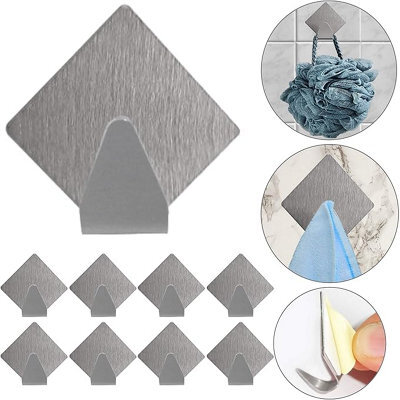 12 Pack Stainless Steel Adhesive Hooks, Self, For Kitchen And Bathroom, Towel Hooks - image 1