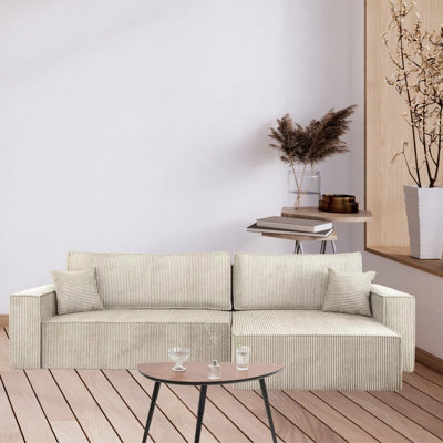 Karl L Maxi Corner Sofa Bed Corduroy Upholstery Storage Springs Universal Left Or Right Hand Side Design Beige - image 1