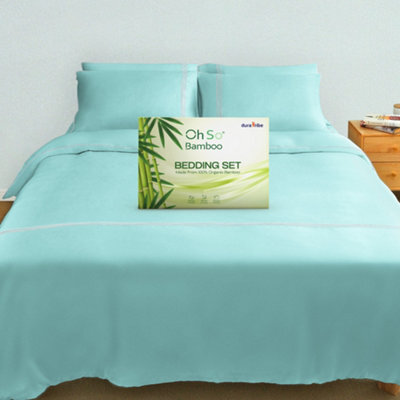 DuraTribe Ohsobamboo 100% Bamboo Embroidered Bedding Set - Duck Egg Blue - image 1