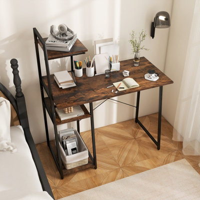 Costway Home Office Desk Computer Desk Pc Laptop Table W/ Bookshelf & Host Stand - image 1