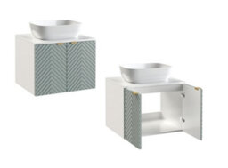 Impact Furniture Bathroom Cabinets Furniture Set 600mm Vanity Unit With Countertop Sink Tallboy Fluted Ribbed Green Cara - thumbnail 2