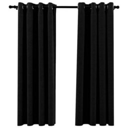 Berkfield Premium Linen-Look Blackout Curtains With Grommets 2Pcs Black 140X175Cm