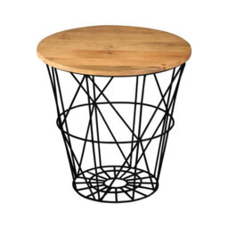 Buttercup Farm Ravi Iron Base Solid Wood Top Side Table - L50 X W50 X H50 Cm - Mango Light Finish