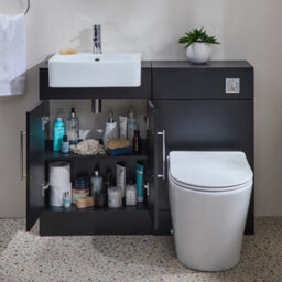 Homestylestore 1050mm Black Grey Bathroom Combination Vanity Unit With Toilet Pan And Chrome T Bar Handle - thumbnail 1
