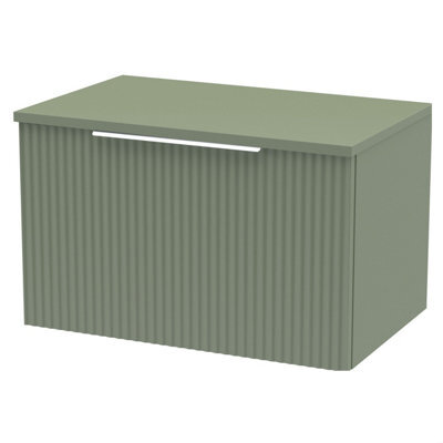 Balterley Tixall Fluted 1 Drawer Wall Hung Vanity Unit With Worktop, Satin Green, 600mm - image 1