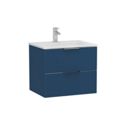 Royal Bathrooms Evora 600mm Midnight Blue Fluted Wall Hung Bathroom Vanity Unit 2 Drawer Cabinet Storage With Stone Basin Sink - 1 Tap Hole - thumbnail 7