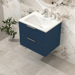 Royal Bathrooms Evora 600mm Midnight Blue Fluted Wall Hung Bathroom Vanity Unit 2 Drawer Cabinet Storage With Stone Basin Sink - 1 Tap Hole - thumbnail 4