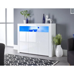3 Door White Sideboard Storage Cabinet Display Led Lights Cupboard Buffet - thumbnail 3