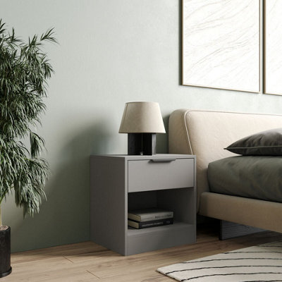 Urbn-Living Urbnliving 45Cm Width 1-Drawer Bedside Grey Table Cabinet Nightstand Storage Shelf Bedroom Furniture Unit - image 1