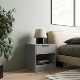 Urbn-Living Urbnliving 45Cm Width 1-Drawer Bedside Grey Table Cabinet Nightstand Storage Shelf Bedroom Furniture Unit - thumbnail 1