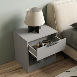 Urbn-Living Urbnliving 45Cm Width 1-Drawer Bedside Grey Table Cabinet Nightstand Storage Shelf Bedroom Furniture Unit - thumbnail 3