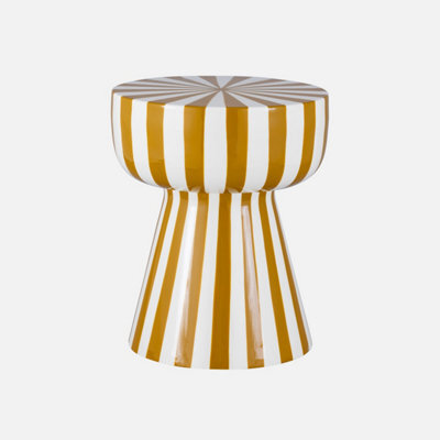 Sweeek - Side Table Coffee Table Bedside Table Enamelled Steel Two-Tone Stripes Yellow Ochre 34X34X41 Cm - Ziggy - image 1