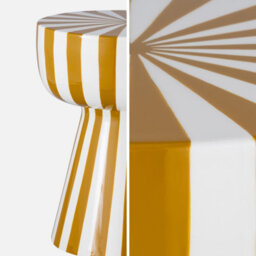 Sweeek - Side Table Coffee Table Bedside Table Enamelled Steel Two-Tone Stripes Yellow Ochre 34X34X41 Cm - Ziggy - thumbnail 2