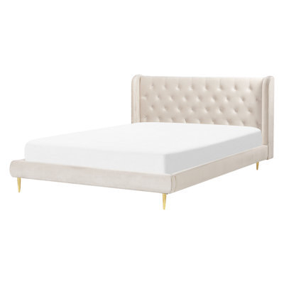 Beliani Bed Velvet Forbach 160 X 200 Cm (Eu King Size) Beige - image 1