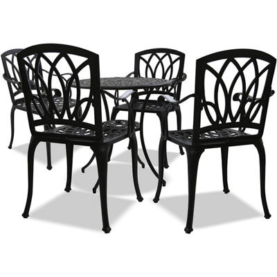 Homeology Positano Luxurious Garden And Patio Table And 4 Large Chairs With Armrests Cast Aluminium Bistro Set - Black - image 1