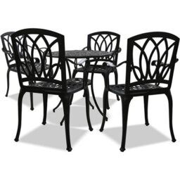 Homeology Positano Luxurious Garden And Patio Table And 4 Large Chairs With Armrests Cast Aluminium Bistro Set - Black