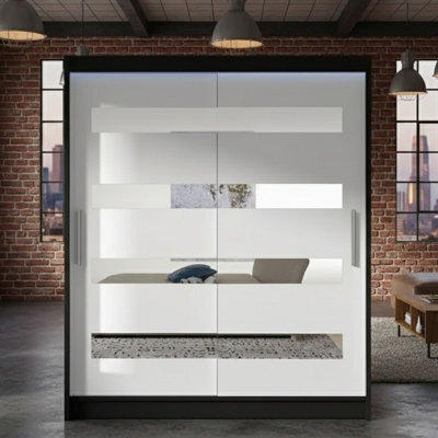 Westa Xiii 150 Cm Sliding Door Wardrobe With Mirrors And Rgb Led Lights Black White - image 1