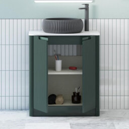 Royal Bathrooms Avenza 700mm Deep Moss Green Floor Standing Bathroom Vanity Unit 2 Door With Milan Black Basin - thumbnail 5