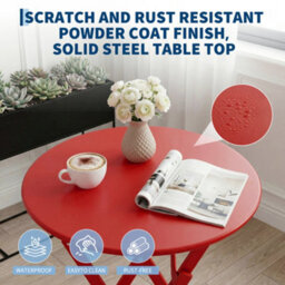 3 Pieces Garden Foldable Bistro Set, Small Garden Set W/ Square Table, Red - thumbnail 5