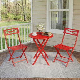 3 Pieces Garden Foldable Bistro Set, Small Garden Set W/ Square Table, Red