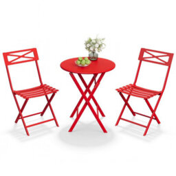 3 Pieces Garden Foldable Bistro Set, Small Garden Set W/ Square Table, Red - thumbnail 7