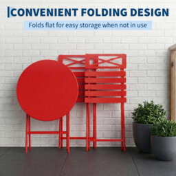3 Pieces Garden Foldable Bistro Set, Small Garden Set W/ Square Table, Red - thumbnail 3