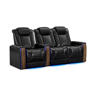 Valencia Tuscany Executive Heat And Massage Home Theater Seating Row Of 3 Loveseat Right Black Nappa Leather - image 1