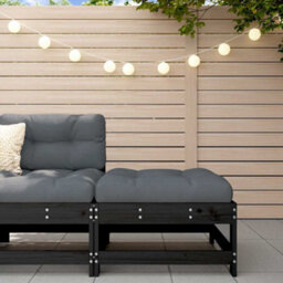Berkfield Garden Footstool With Cushion Black Solid Wood Pine