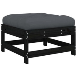 Berkfield Garden Footstool With Cushion Black Solid Wood Pine - thumbnail 2