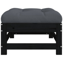 Berkfield Garden Footstool With Cushion Black Solid Wood Pine - thumbnail 5