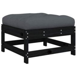 Berkfield Garden Footstool With Cushion Black Solid Wood Pine - thumbnail 6