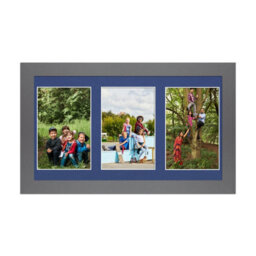 AK Frames 40X20Cm Dark Grey Modern Multi Photo Frame With Blue Mount - Holds 3 Apertures (3X) 6X4 Photos - thumbnail 1