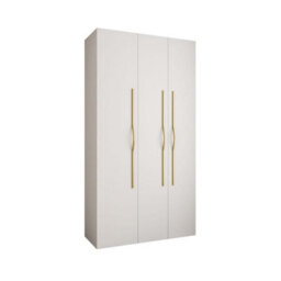 Arte Stylish White Como Ii Hinged Door Wardrobe H2460mm W1300mm D500mm, Three Doors, Eight Shelves, One Hanging Rail, Gold Handles - thumbnail 1