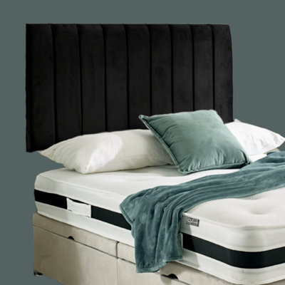 "Urban Textures - Apollo 26"" High Velvet Fabric Upholstered Panelled Bed Headboard - Black" - image 1