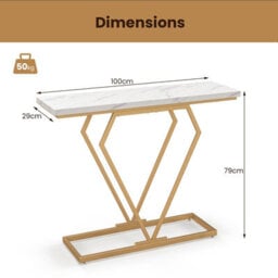 Costway 100Cm Console Table Faux Marble Narrow Entryway Hallway Table Accent Desk - thumbnail 3