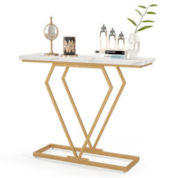 Costway 100Cm Console Table Faux Marble Narrow Entryway Hallway Table Accent Desk - thumbnail 2