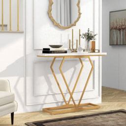 Costway 100Cm Console Table Faux Marble Narrow Entryway Hallway Table Accent Desk - thumbnail 5
