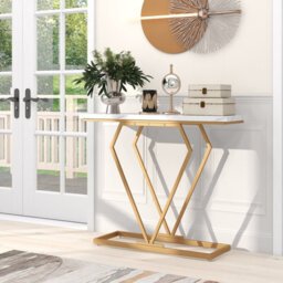 Costway 100Cm Console Table Faux Marble Narrow Entryway Hallway Table Accent Desk - thumbnail 4
