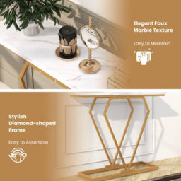 Costway 100Cm Console Table Faux Marble Narrow Entryway Hallway Table Accent Desk - thumbnail 9