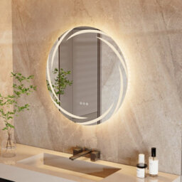 Luvodi 600X600mm Round Led Bathroom Mirror Whirlwind Luminous Edge 3 Colors Dimmable Light,no Flicker, Anti-Fog - thumbnail 1