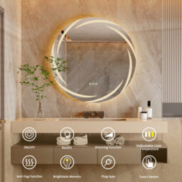 Luvodi 600X600mm Round Led Bathroom Mirror Whirlwind Luminous Edge 3 Colors Dimmable Light,no Flicker, Anti-Fog - thumbnail 4