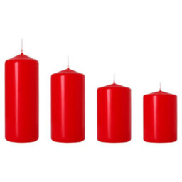 SolaDirect Set Of 4 Pillar Candles, Set Of 4 Votive Candles, Decorative Household Candles, Long Burning Time - Advent, Christmas (Red)